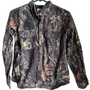 Mossy Oak Field Staff Camouflage Leaf Button Down  Shirt Boys XL Youth 18 VGUC